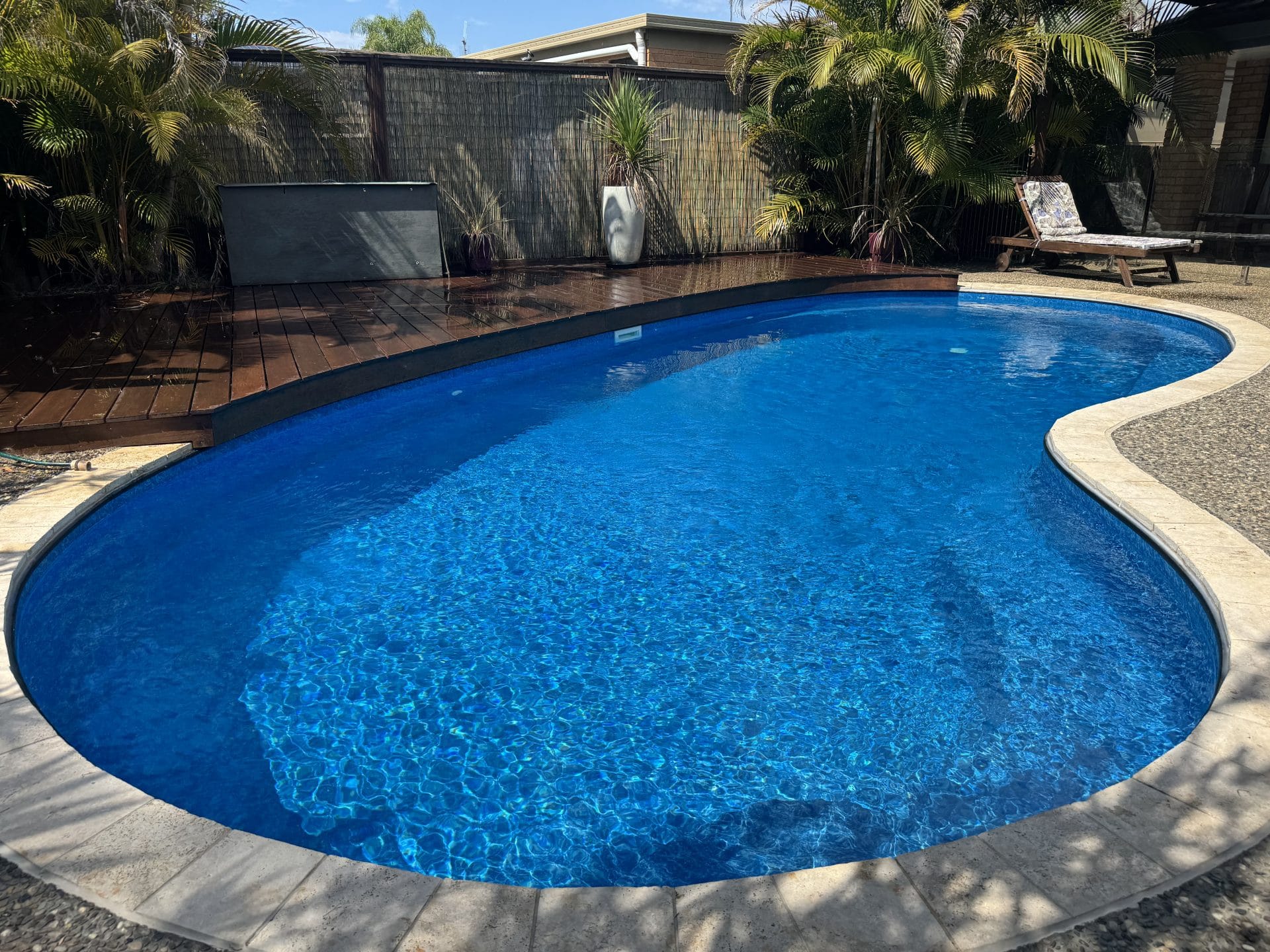 Chisholm After 01 Blue vinyl pool liner for swimming pool and backyard tropical retreat.