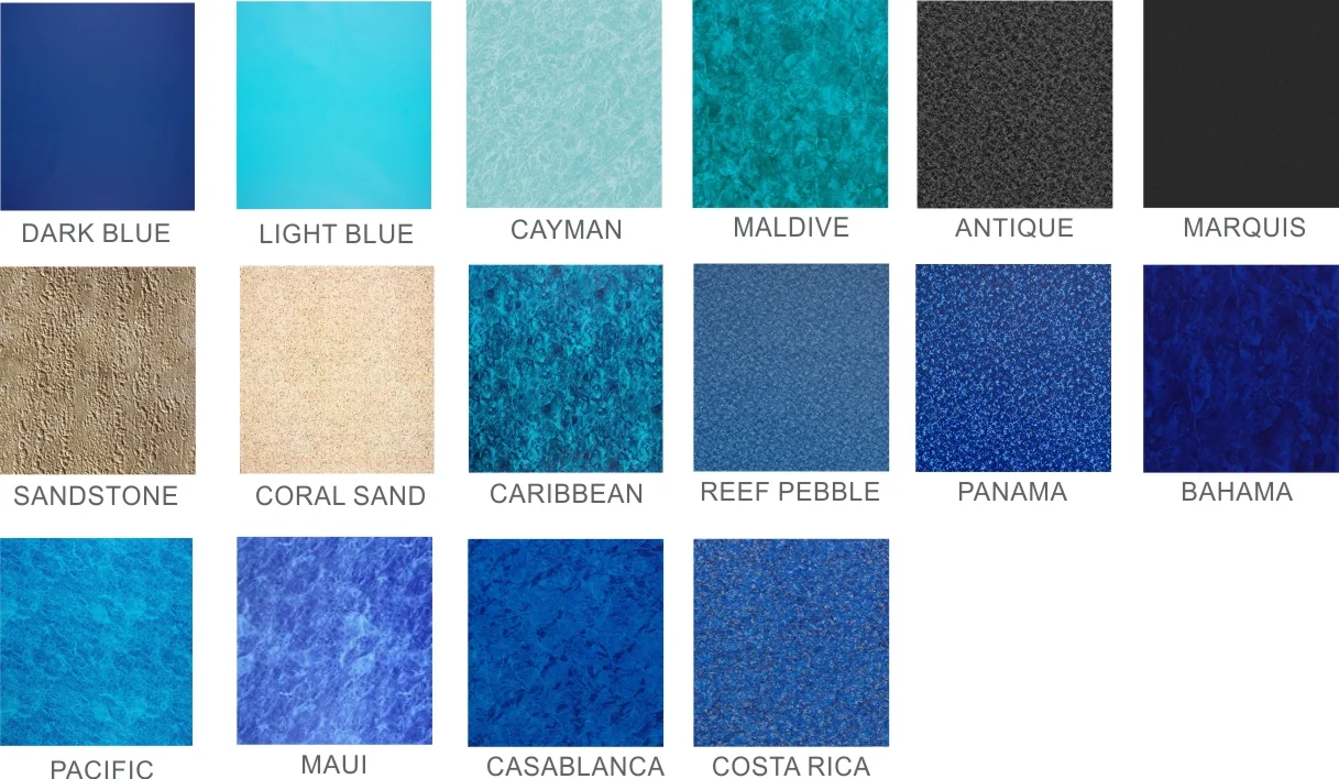 Aqualux inground colours to choose vinyl pool liners from.
